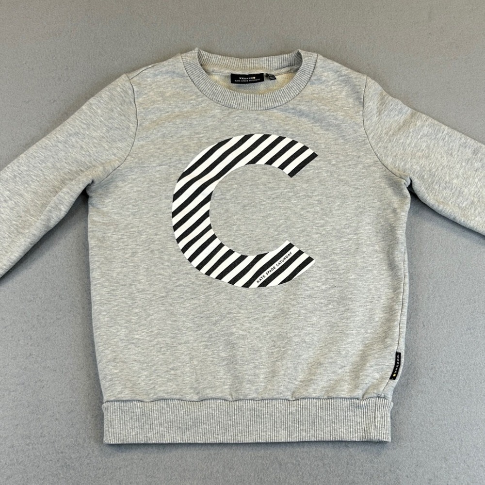 Kate Spade Saturday Sweatshirt Womens XS/S Grey C Graphic Pullover Fench Terry - Picture 5 of 8